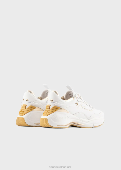 Women 086V573 Leather Sneakers With Crinkled Details Armani White Logo