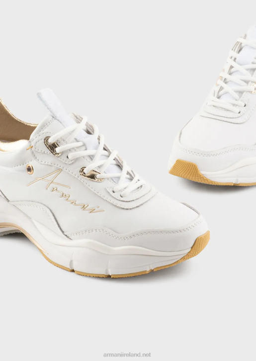 Women 086V573 Leather Sneakers With Crinkled Details Armani White Logo
