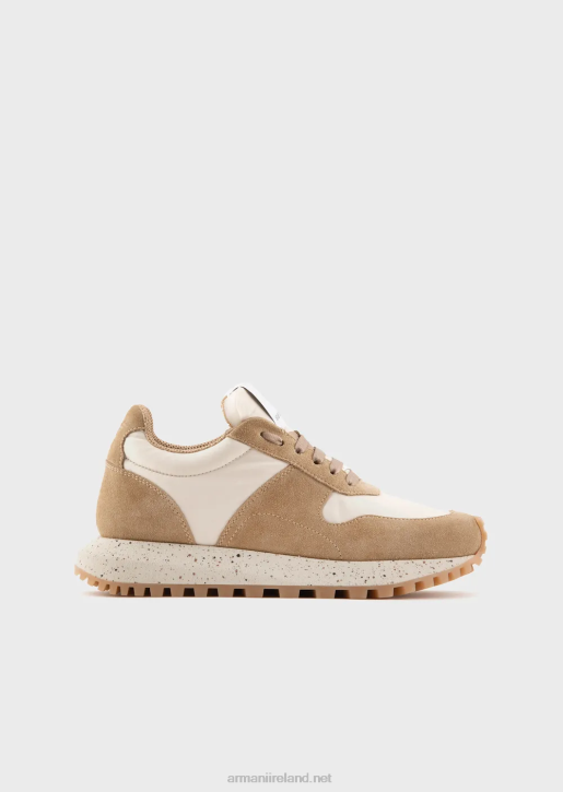 Women 086V575 Sustainable Collection Crust Leather And Eco-Nylon Sneakers Armani Beige