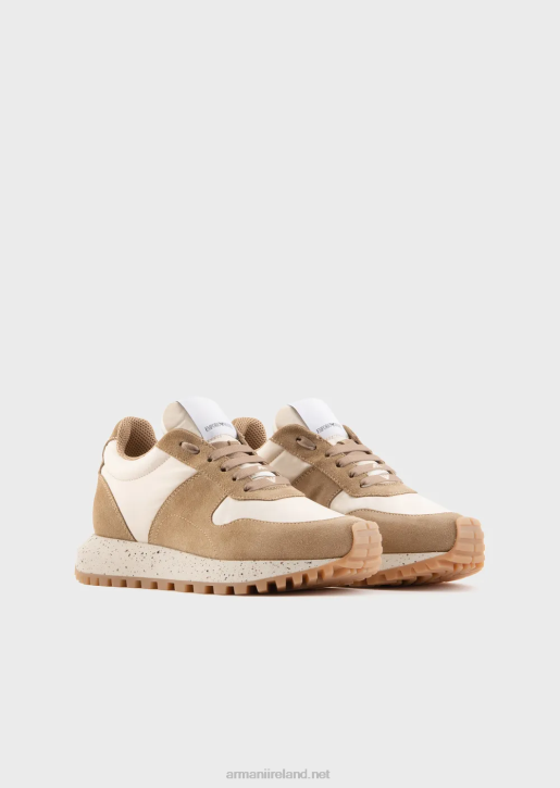 Women 086V575 Sustainable Collection Crust Leather And Eco-Nylon Sneakers Armani Beige