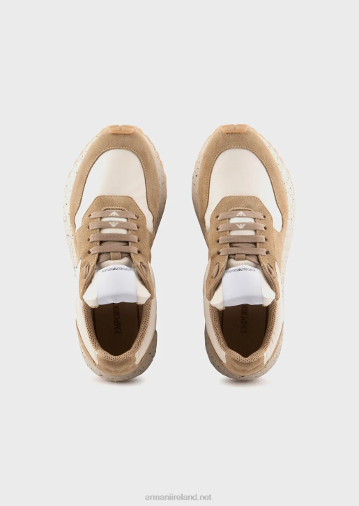 Women 086V575 Sustainable Collection Crust Leather And Eco-Nylon Sneakers Armani Beige