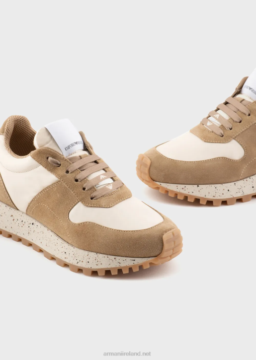 Women 086V575 Sustainable Collection Crust Leather And Eco-Nylon Sneakers Armani Beige