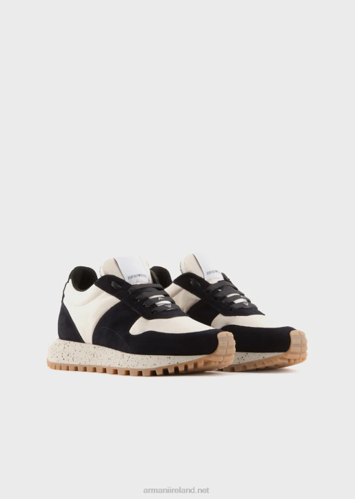 Women 086V576 Sustainable Collection Crust Leather And Eco-Nylon Sneakers Armani Navy Blue