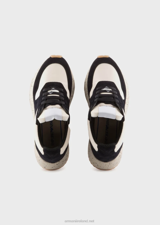 Women 086V576 Sustainable Collection Crust Leather And Eco-Nylon Sneakers Armani Navy Blue