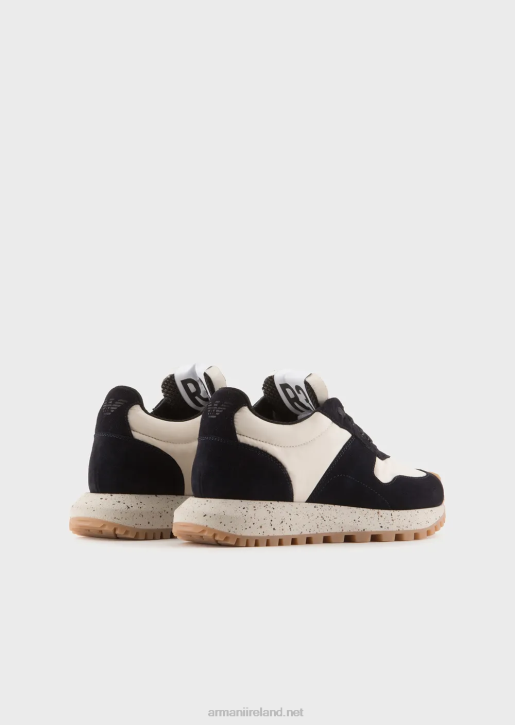 Women 086V576 Sustainable Collection Crust Leather And Eco-Nylon Sneakers Armani Navy Blue