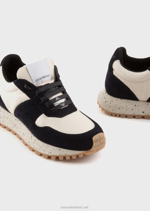 Women 086V576 Sustainable Collection Crust Leather And Eco-Nylon Sneakers Armani Navy Blue